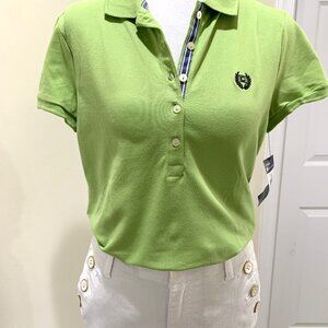 NWT Chaps Green Women Polo Shirt Button Front Short Sleeves  Size M
